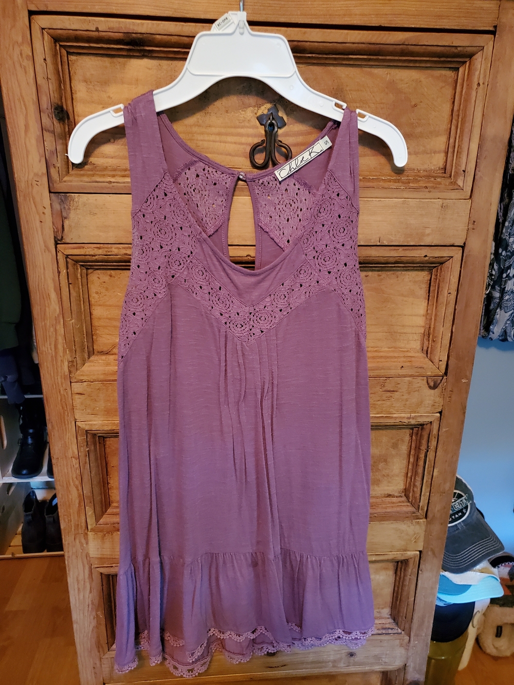 Chloe K Lavender Purple Crochet Yoke Sleeveless Tunic